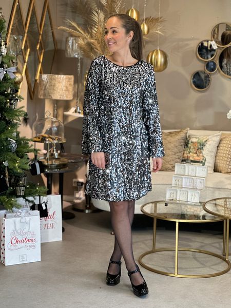 Hovedbilde EVE PALJETT KJOLE M/SLØYFE BAK - GRÅ/SORT/SØLV