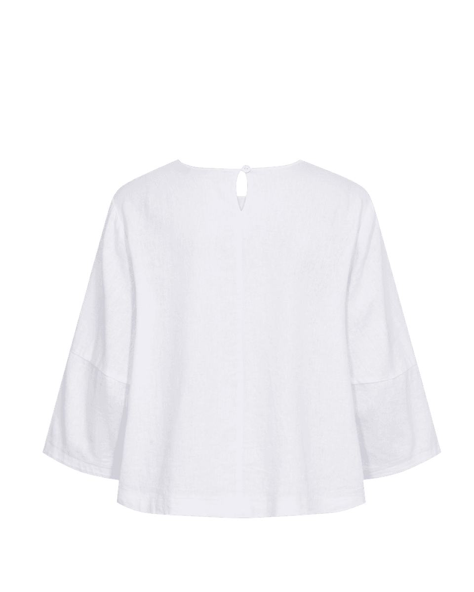 LAVA LIN/VISCOSE TOPP M/SMOCK - HVIT