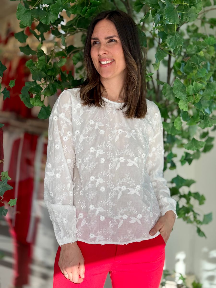SIMONE EMBRO BLUSE - HVIT