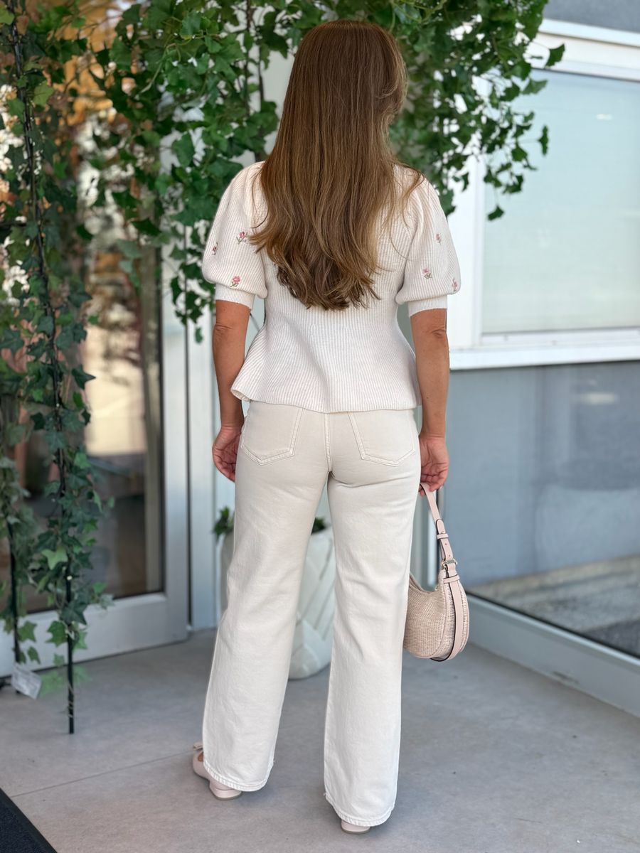 SILLY CARDIGAN M/PUFF BLOMSTER - CREAM