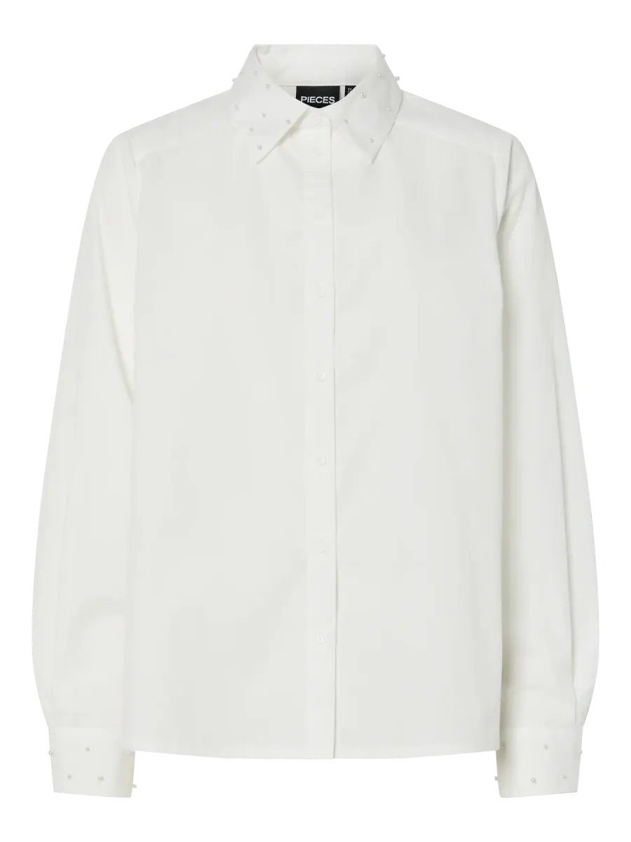 MOUNA SKJORTE M/PERLER PÅ KRAGET - OFFWHITE