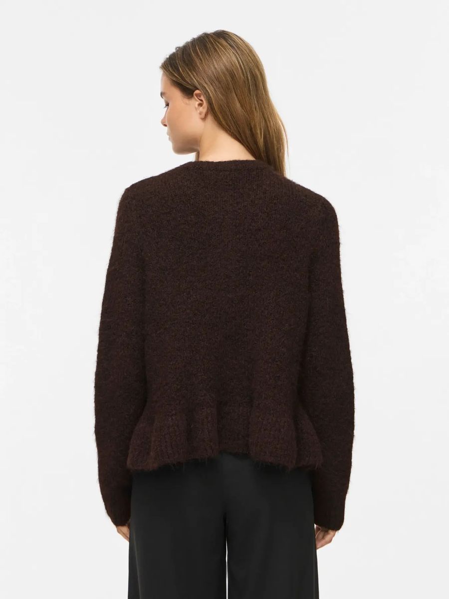 BOWS KNIT CARDIGAN M/VOLANG - BRUN MELERT