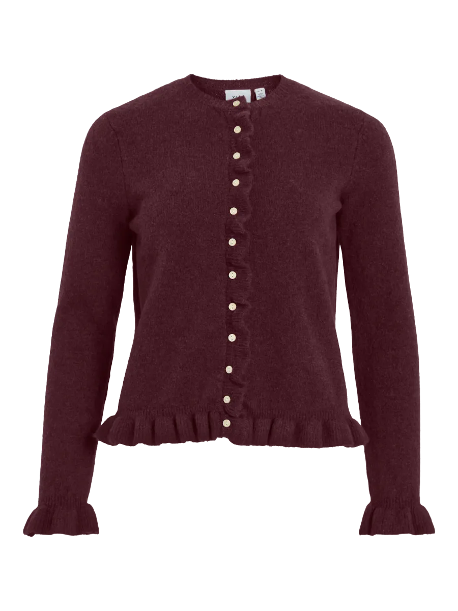 JACIA CARDIGAN M/FRILL - PLOMME MELERT