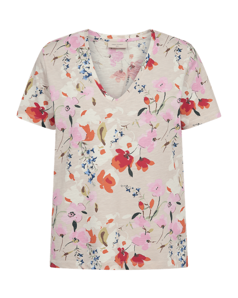 Hovedbilde VIVA TOPP V-HALS FLOWER - CREAM/ROSA