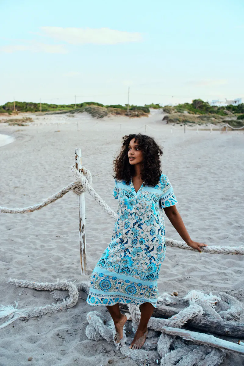 LISA KJOLE - SAND/BLÅ