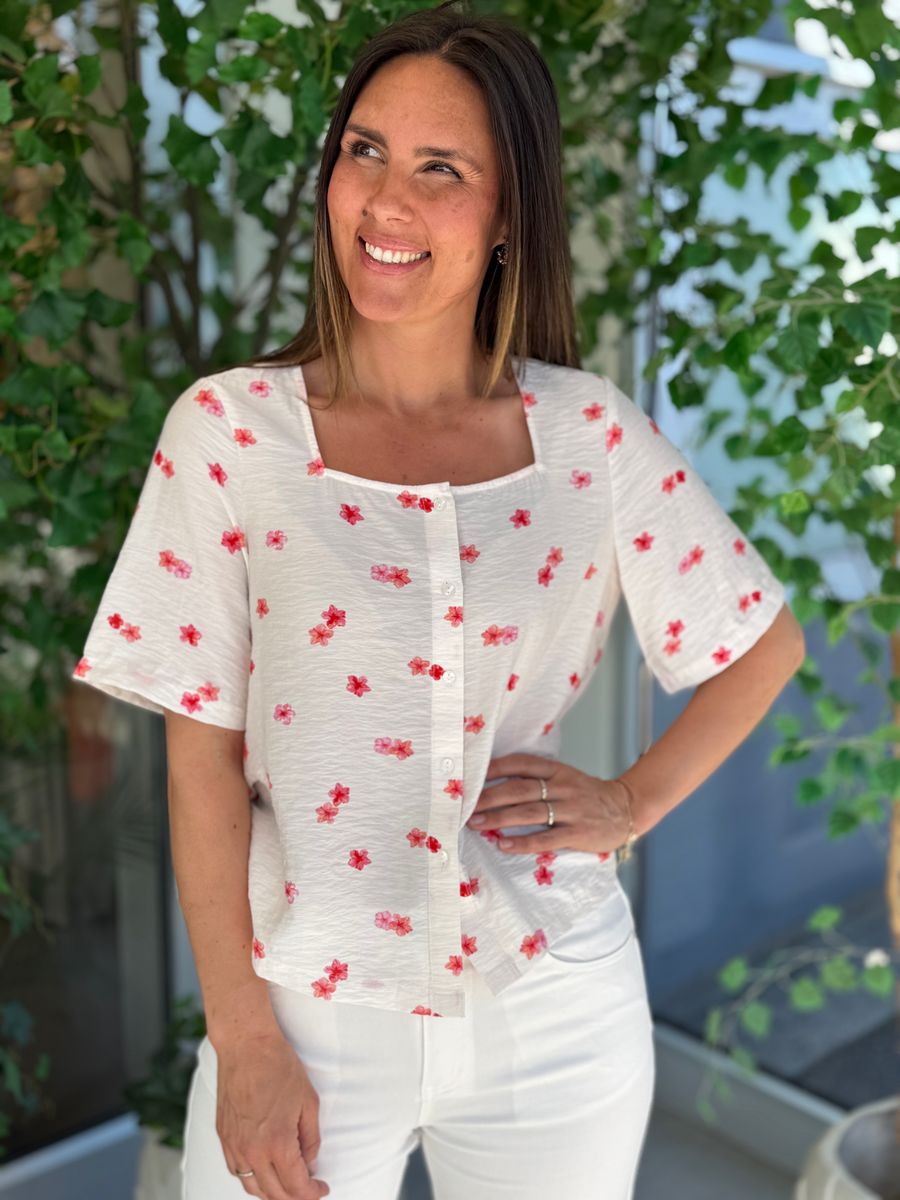 ODETTE BLUSE  - OFFWHITE/BRINGEBÆR