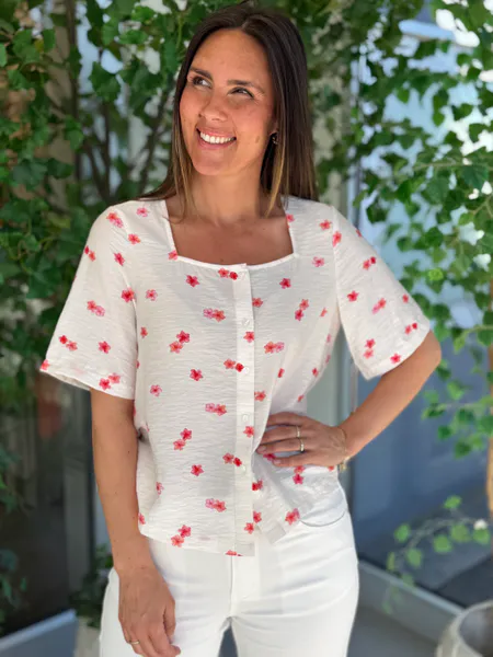 Hovedbilde ODETTE BLUSE  - OFFWHITE/BRINGEBÆR
