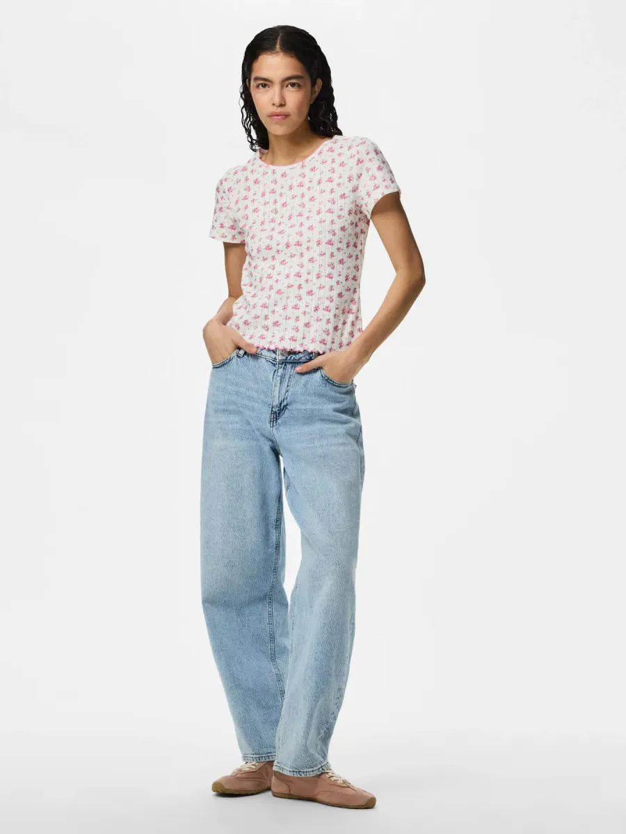 MYA T-SHIRT FLOWERS - OFFWHITE / ROSA