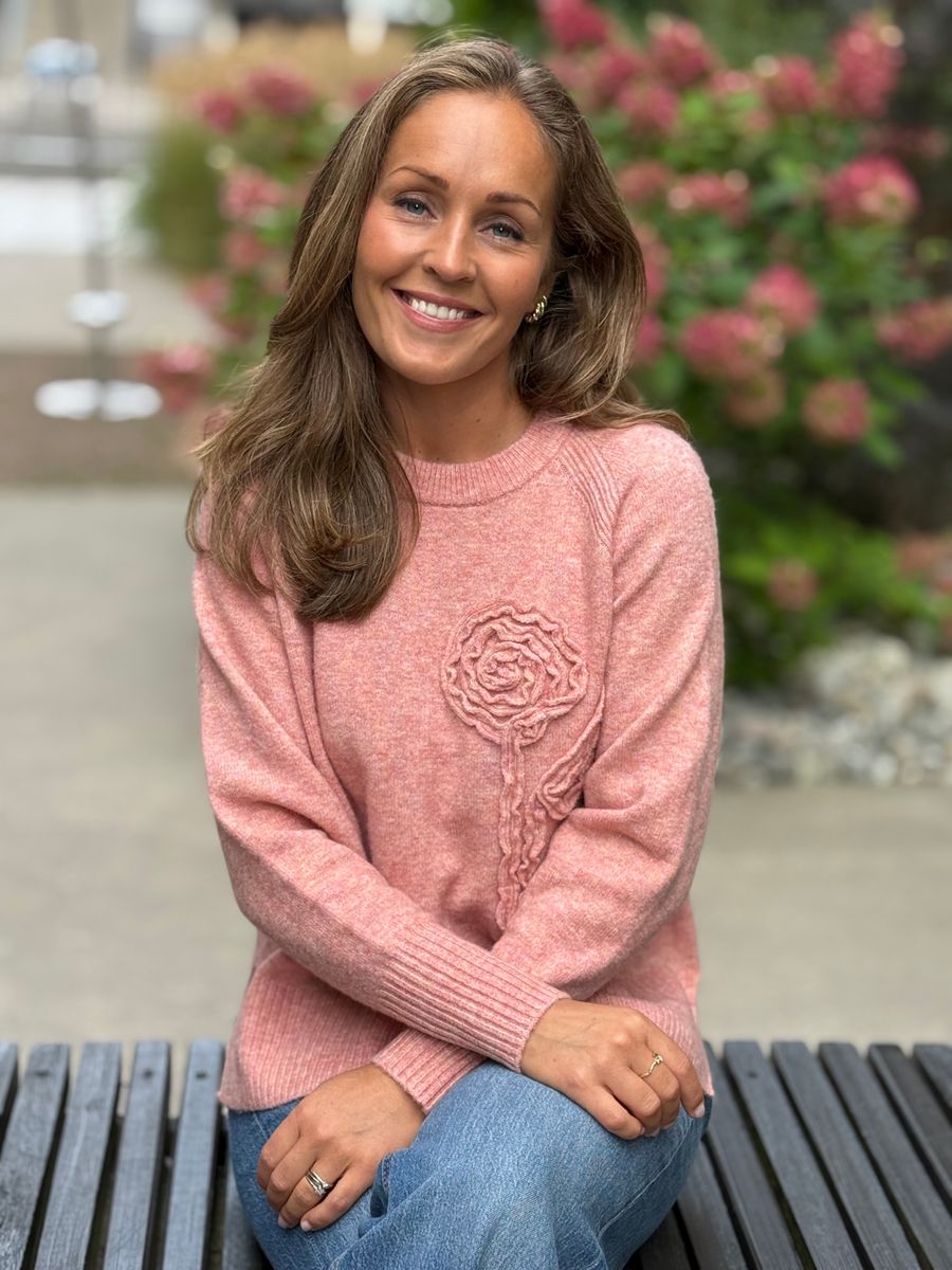 VIDOO PULLOVER M/BLOMST - MISTY ROSE