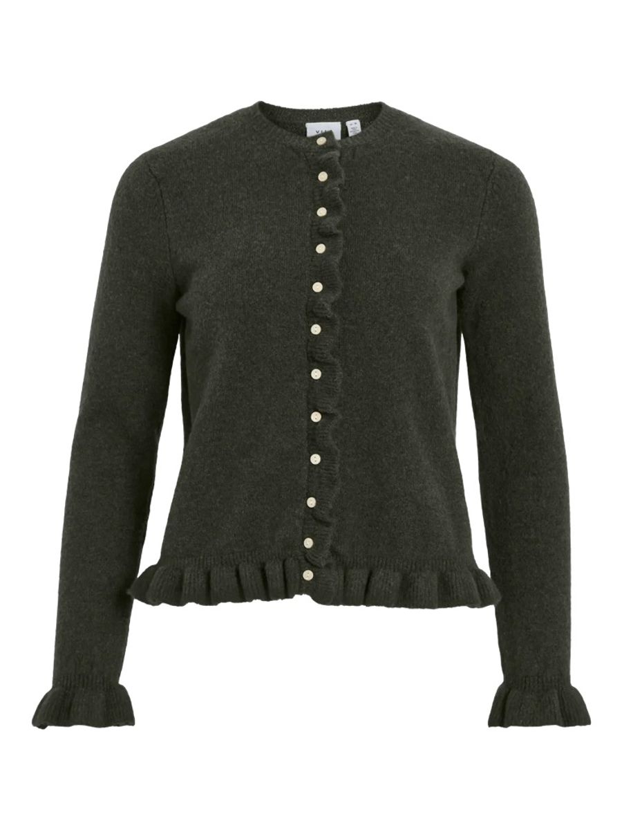 JACIA CARDIGAN M/FRILL - OLIVEN MELERT