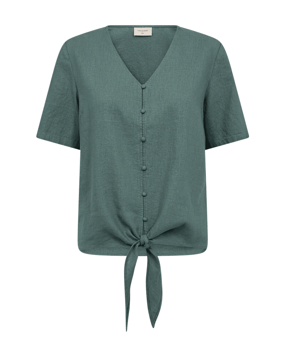 LAVA LIN/VISCOSE BLUSE M/KNYTING - GRØNN