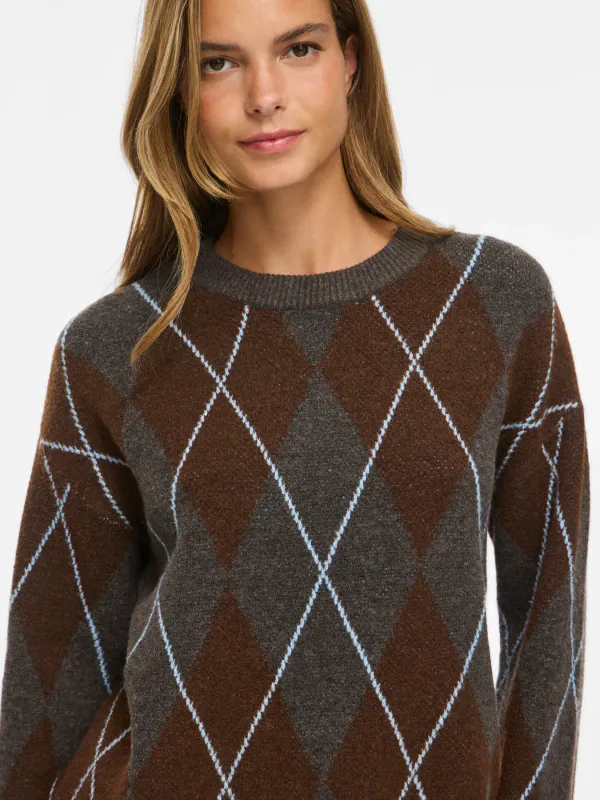 ARGYLE KNIT GENSER - KOKSGRÅ/BRUN