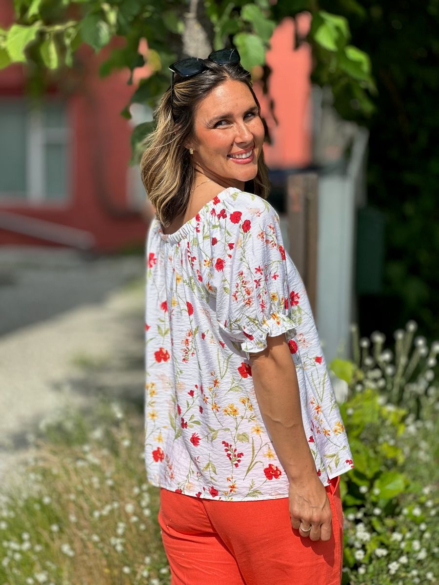 MELE FLOWER TOPP - HVIT/CORAL