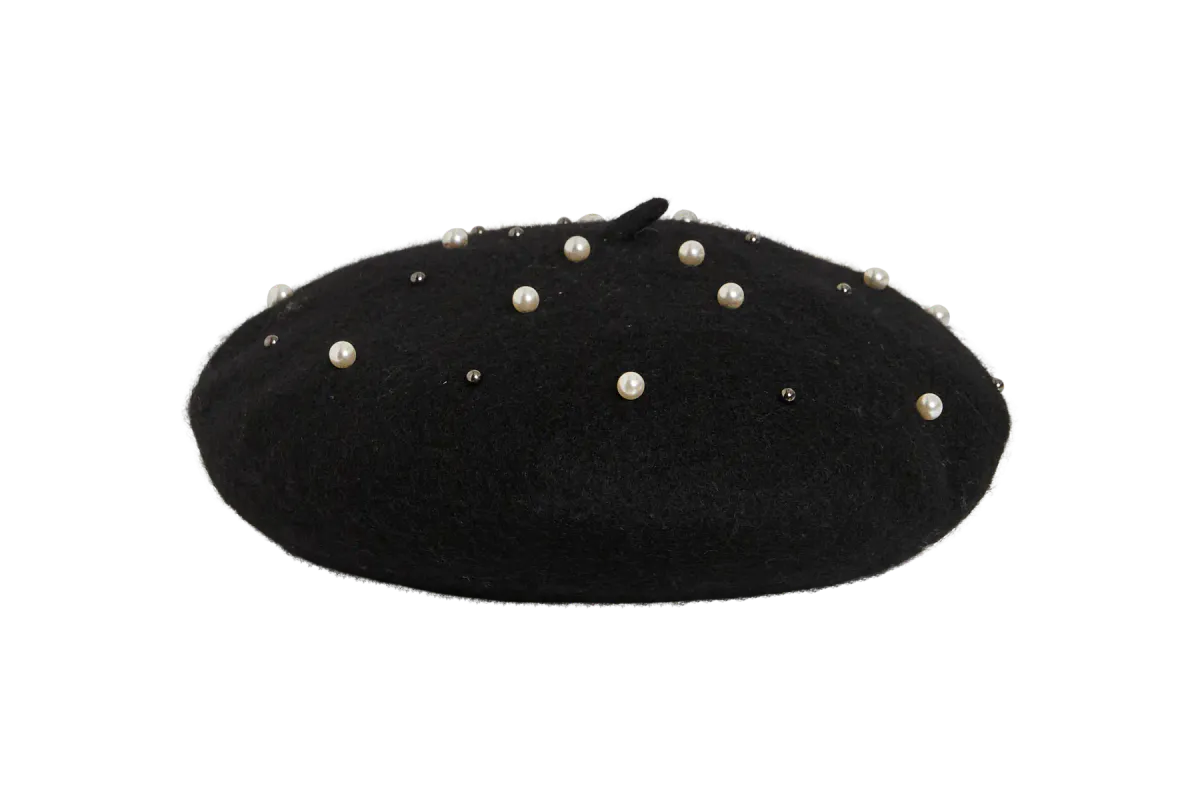 BERET M/PERLER - SORT