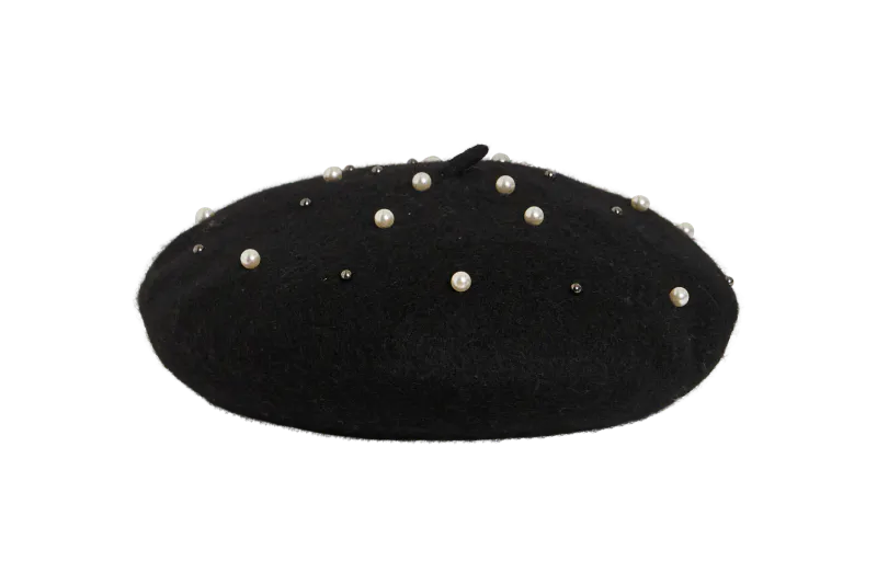 BERET M/PERLER - SORT