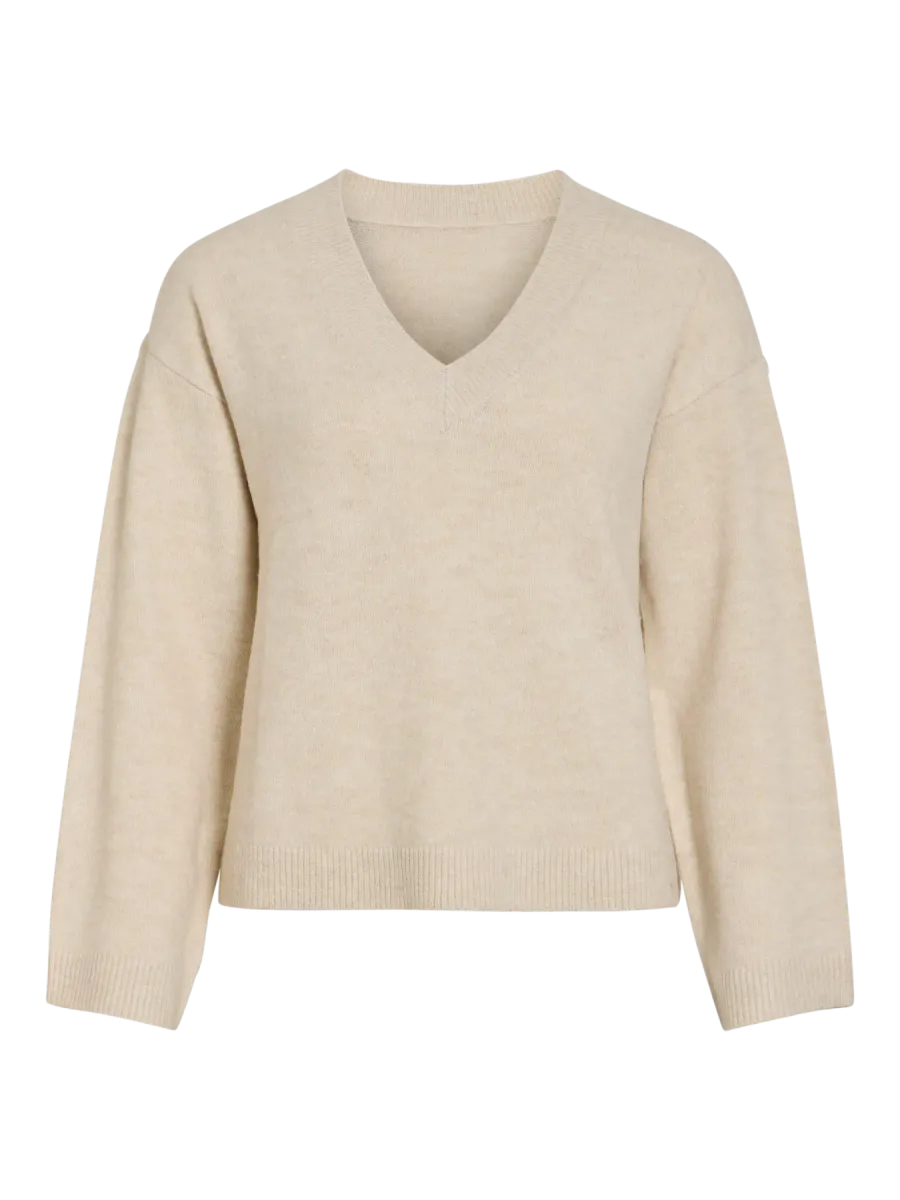 LIGA V-HALS GENSER - CREAM MELERT
