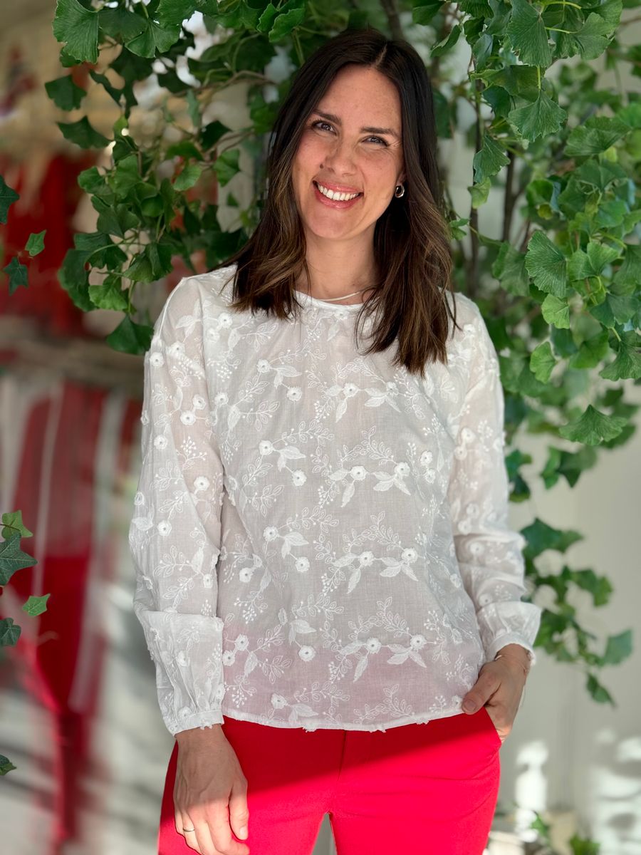 SIMONE EMBRO BLUSE - HVIT
