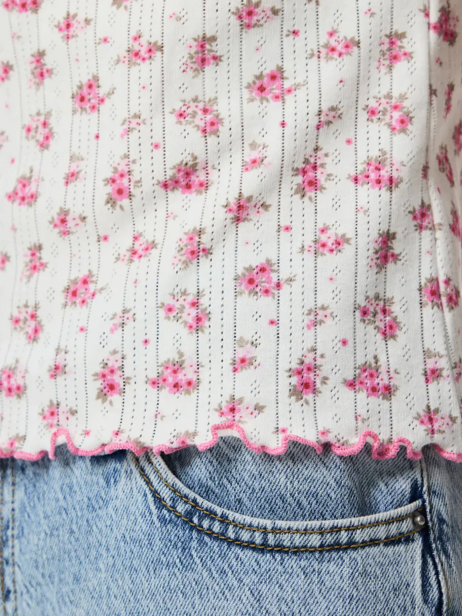 MYA T-SHIRT FLOWERS - OFFWHITE / ROSA