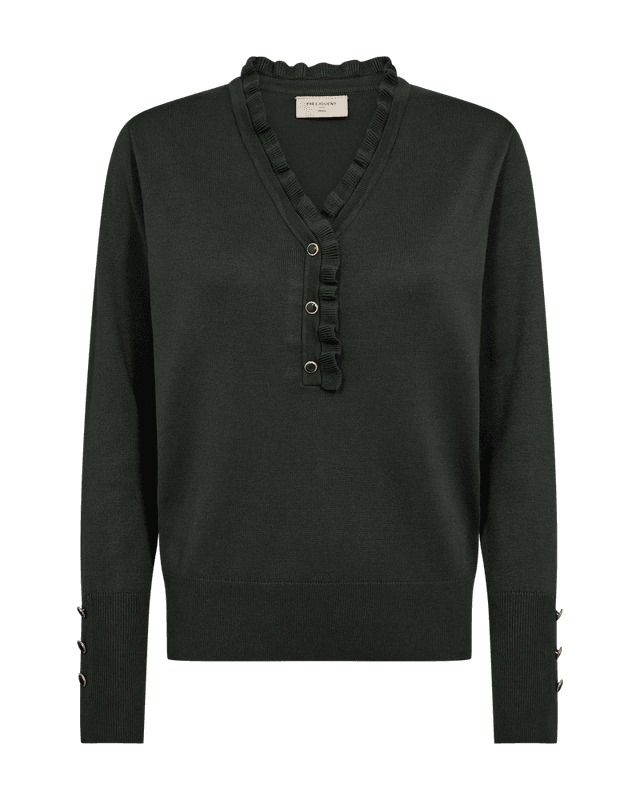 KATIE GENSER FRILL & V-HALS - MØRK GRØNN