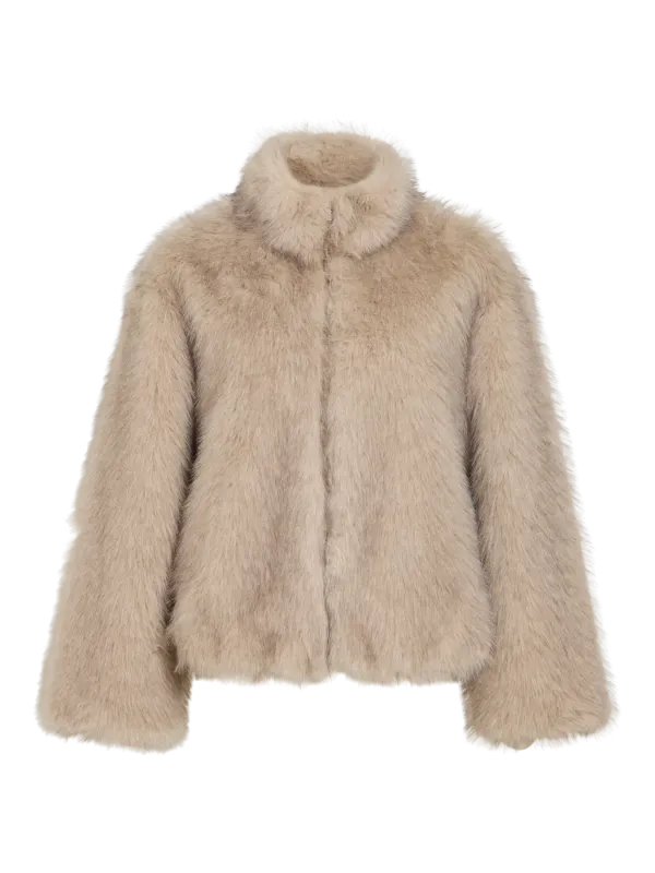 MELTA FAKE FUR JAKKE KORT - SAND