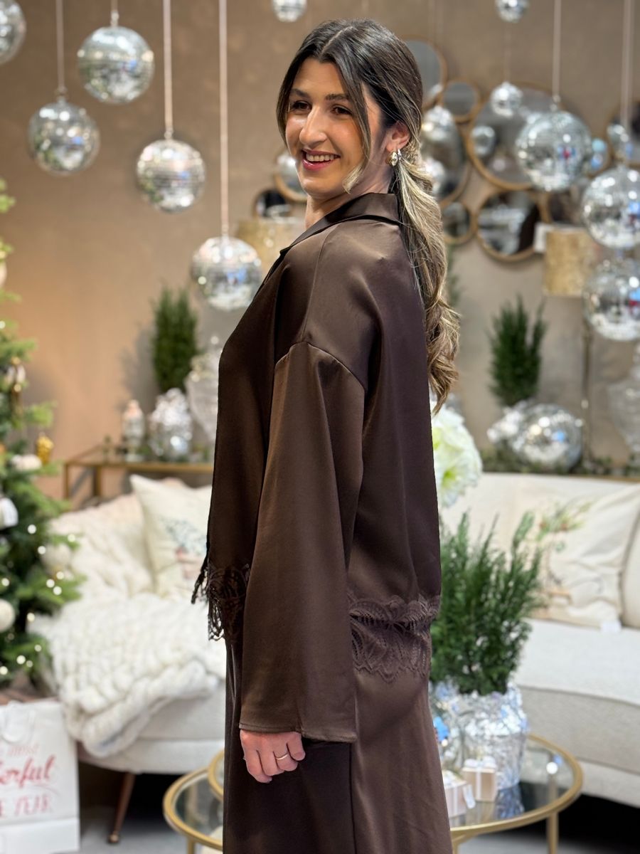 LEA SILKELOOK BLUSE - BRUN