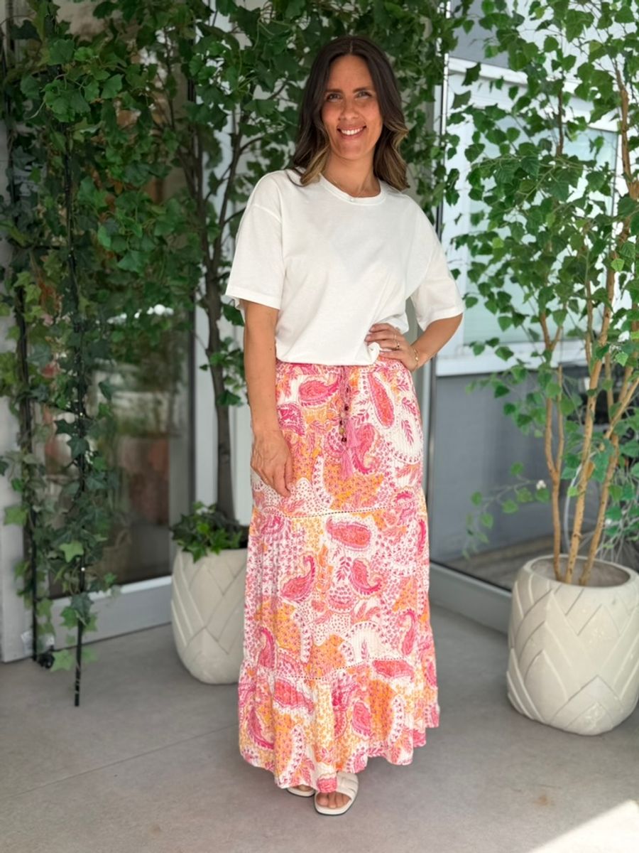 NINA SKJØRT PAISLEY - ROSA/ORANGE
