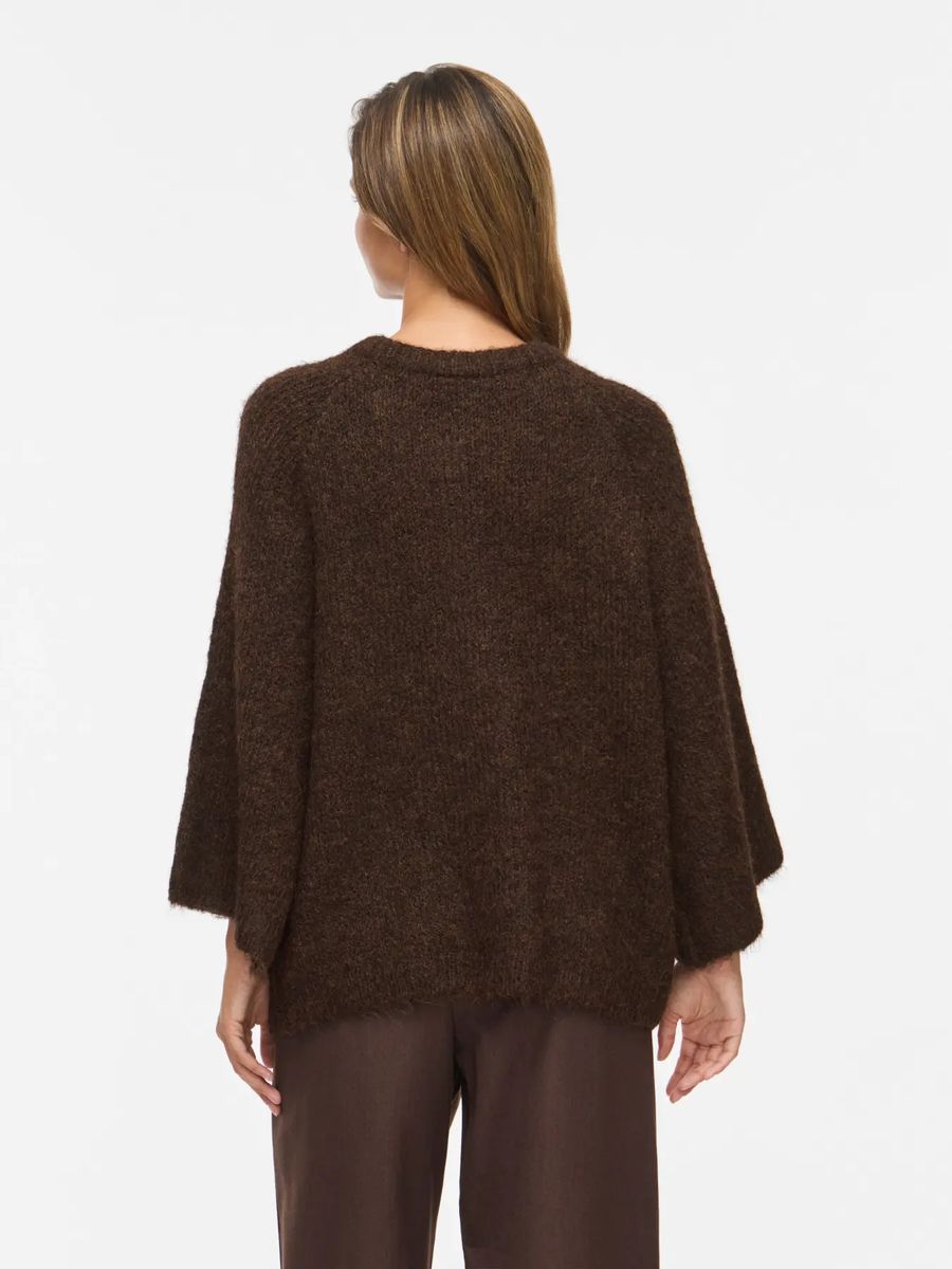 BOWS 3/4 KNIT CARDIGAN M/METALL KNAPPER - BRUN MELERT