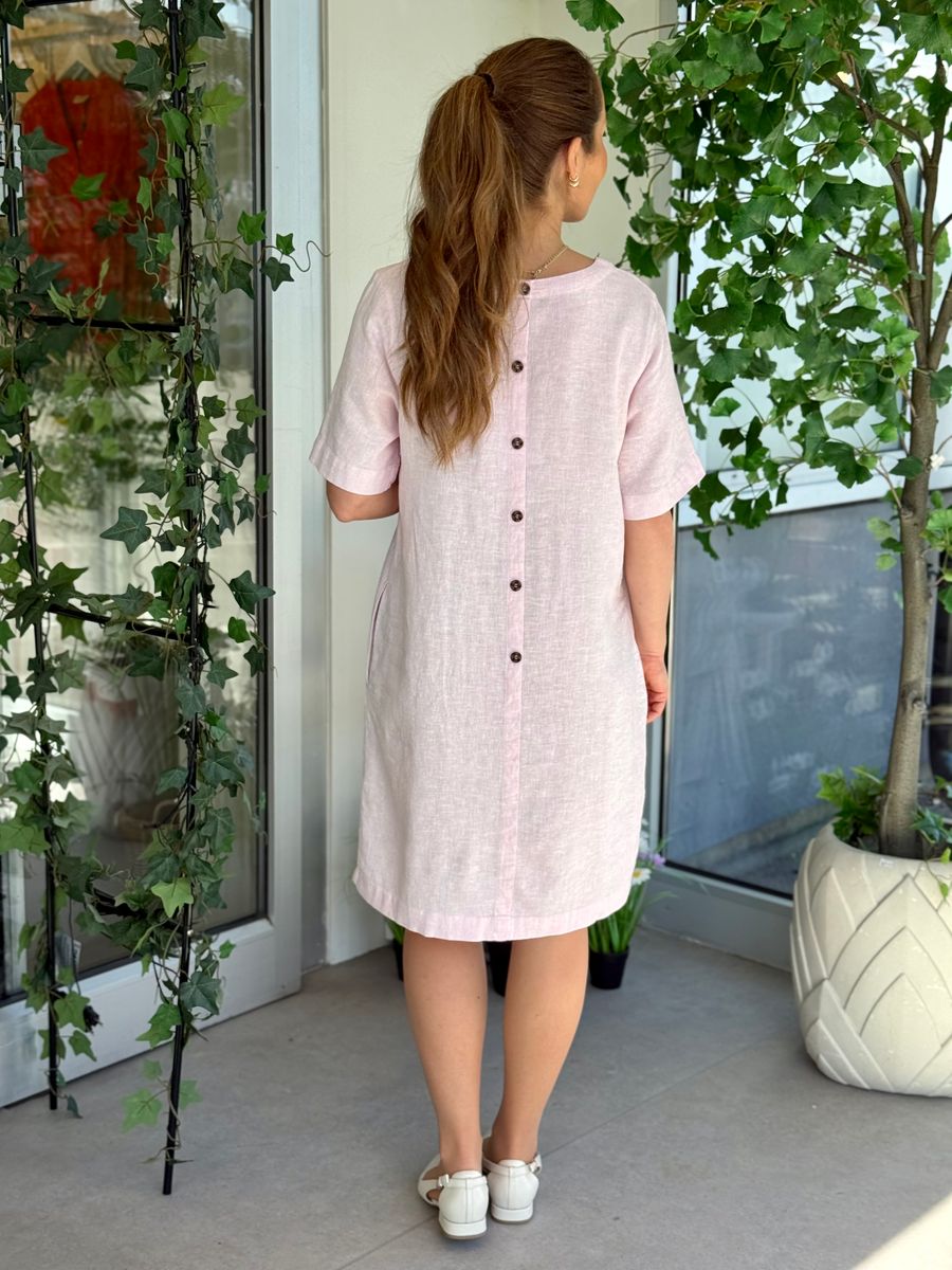 LAVA LIN/VISCOSE KJOLE STRIPET - ROSA/OFFWHITE