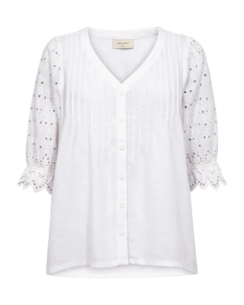 Bilde av LALUNA LIN/VISCOSE BLUSE V-HALS - HVIT