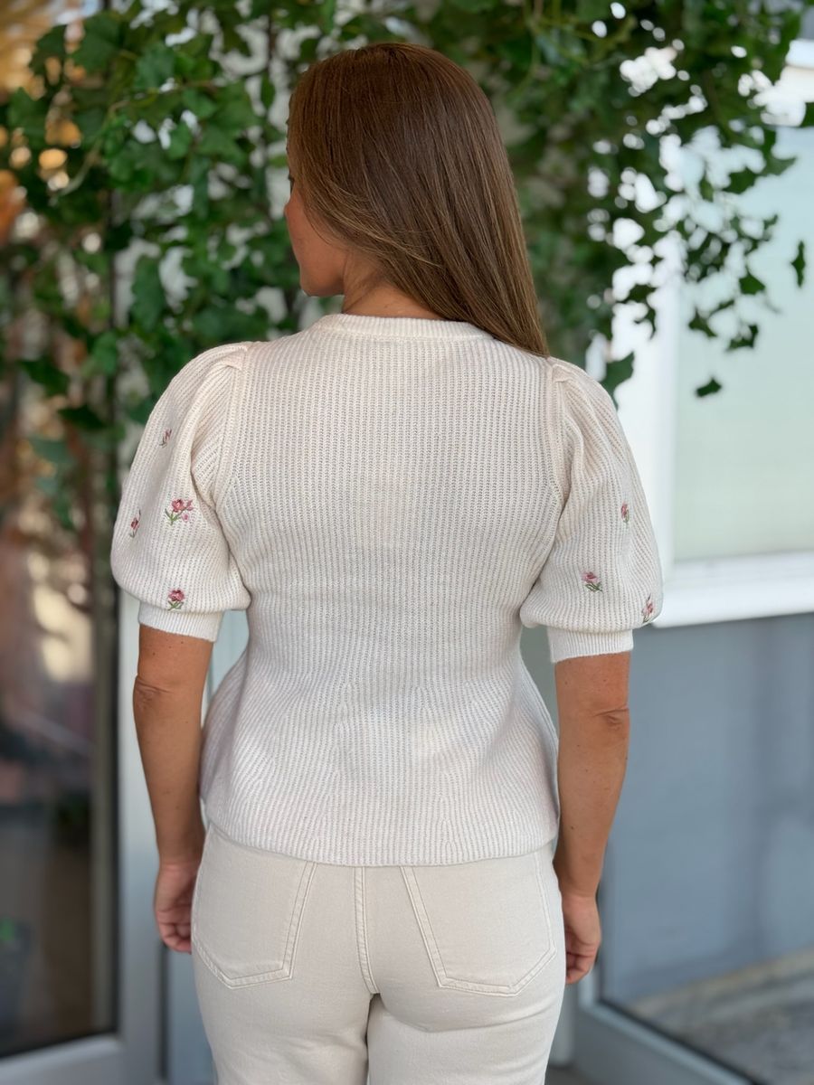 SILLY CARDIGAN M/PUFF BLOMSTER - CREAM