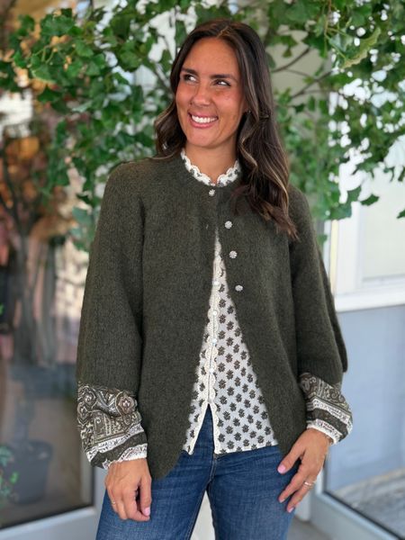 Hovedbilde BOWS 3/4 KNIT CARDIGAN M/METALL KNAPPER - OLIVEN ...
