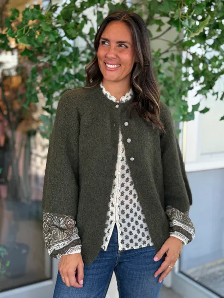 Hovedbilde BOWS 3/4 KNIT CARDIGAN M/METALL KNAPPER - OLIVEN ...