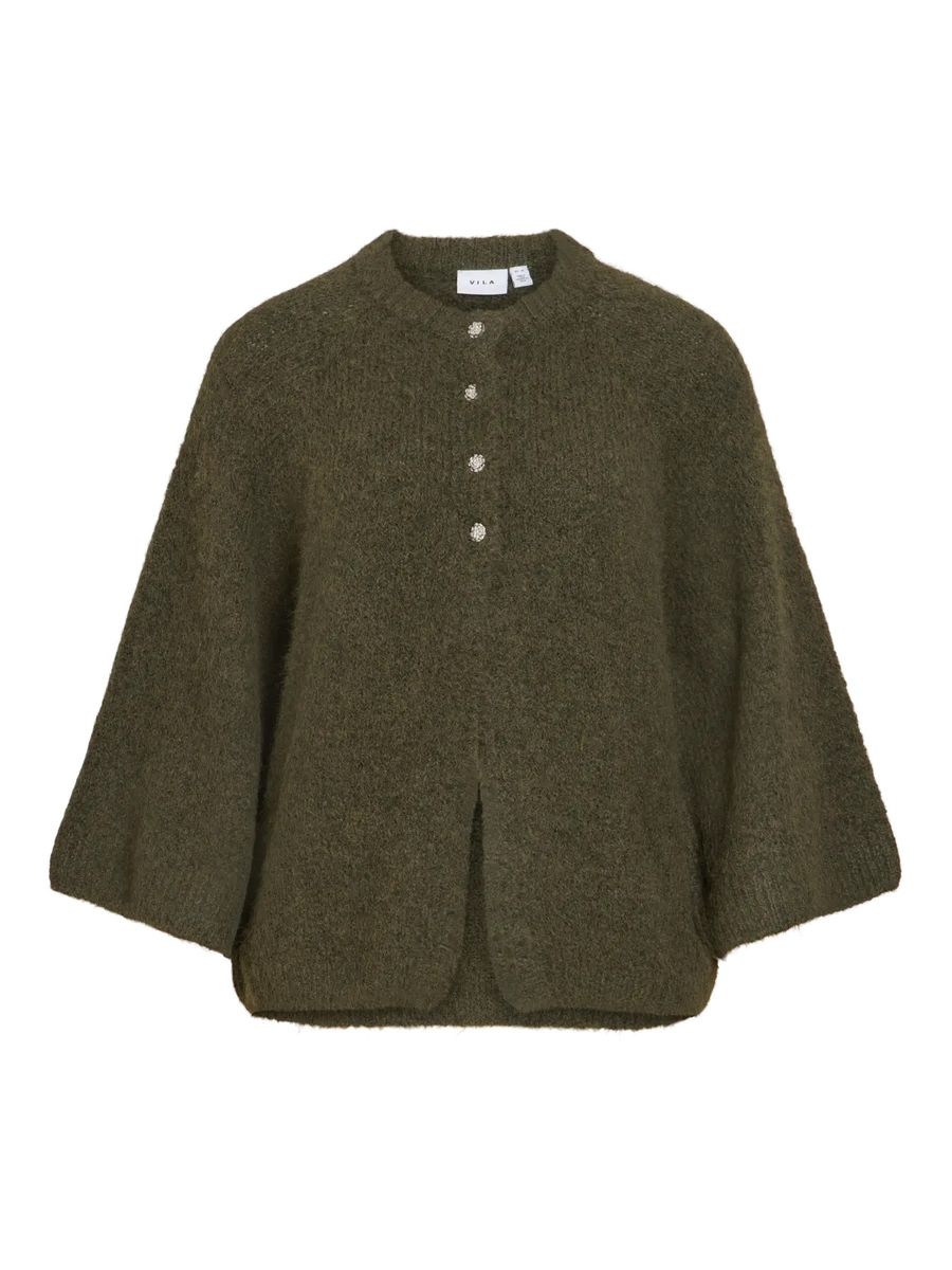 BOWS 3/4 KNIT CARDIGAN M/METALL KNAPPER - OLIVEN MELERT