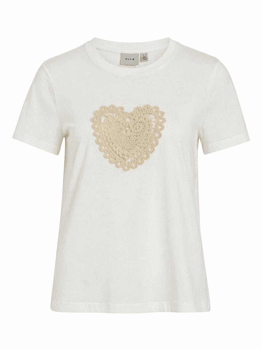 SYBILLA T-SHIRT CROCHET HEART - OFFWHITE
