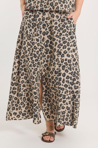 Bilde av LAVISCO LIN/VISCOSE SKJØRT - LEOPARD