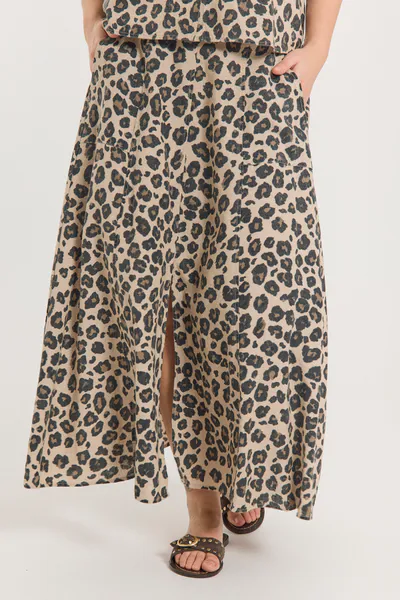 Bilde av LAVISCO LIN/VISCOSE SKJØRT - LEOPARD