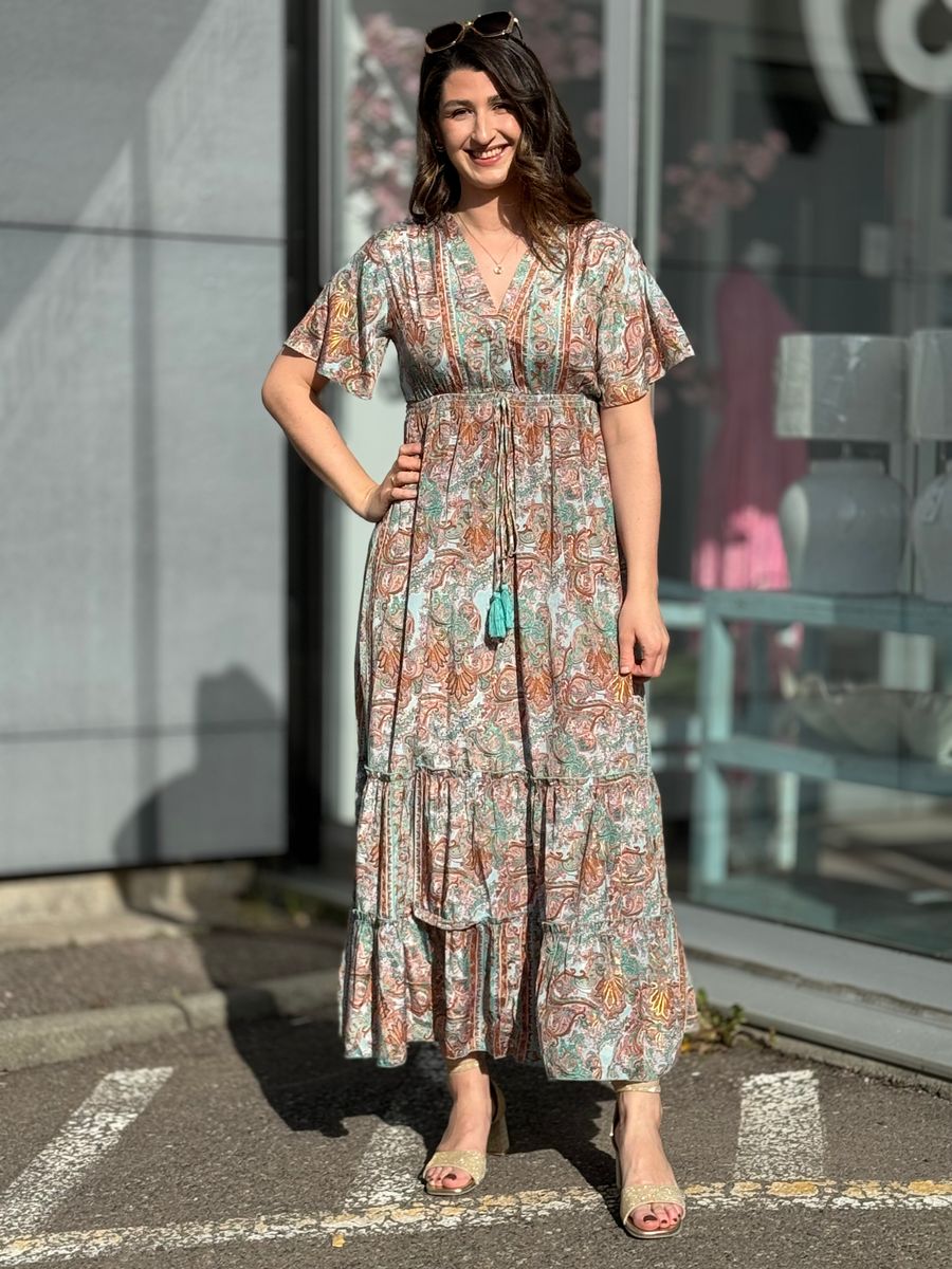 VANESSA MAXI KJOLE - LYS OLIVEN PAISELY
