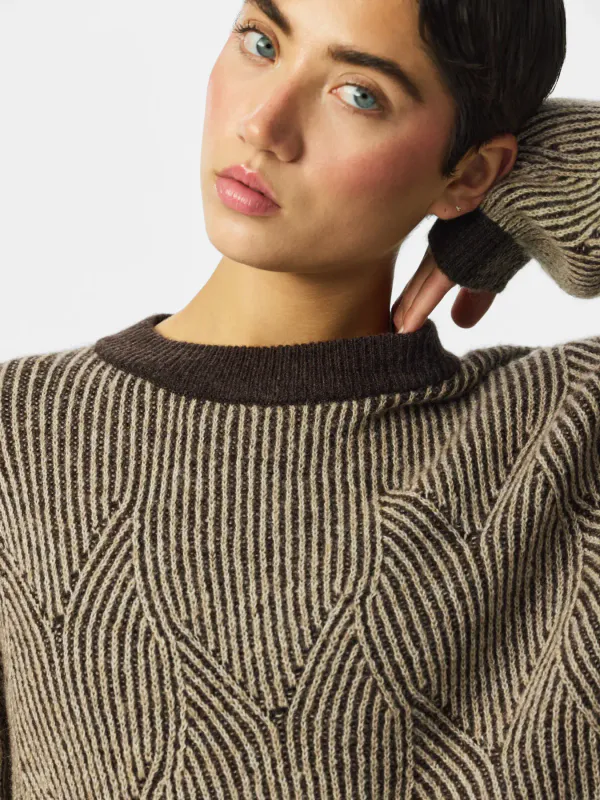 JENNA KNIT GENSER - BRUN/OFFWHITE