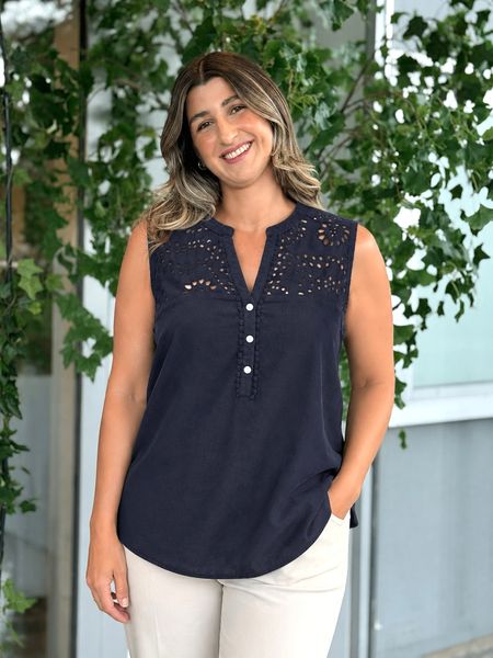 Hovedbilde LOUIS ERMLØS BLUSE M/EMBRO - NAVY
