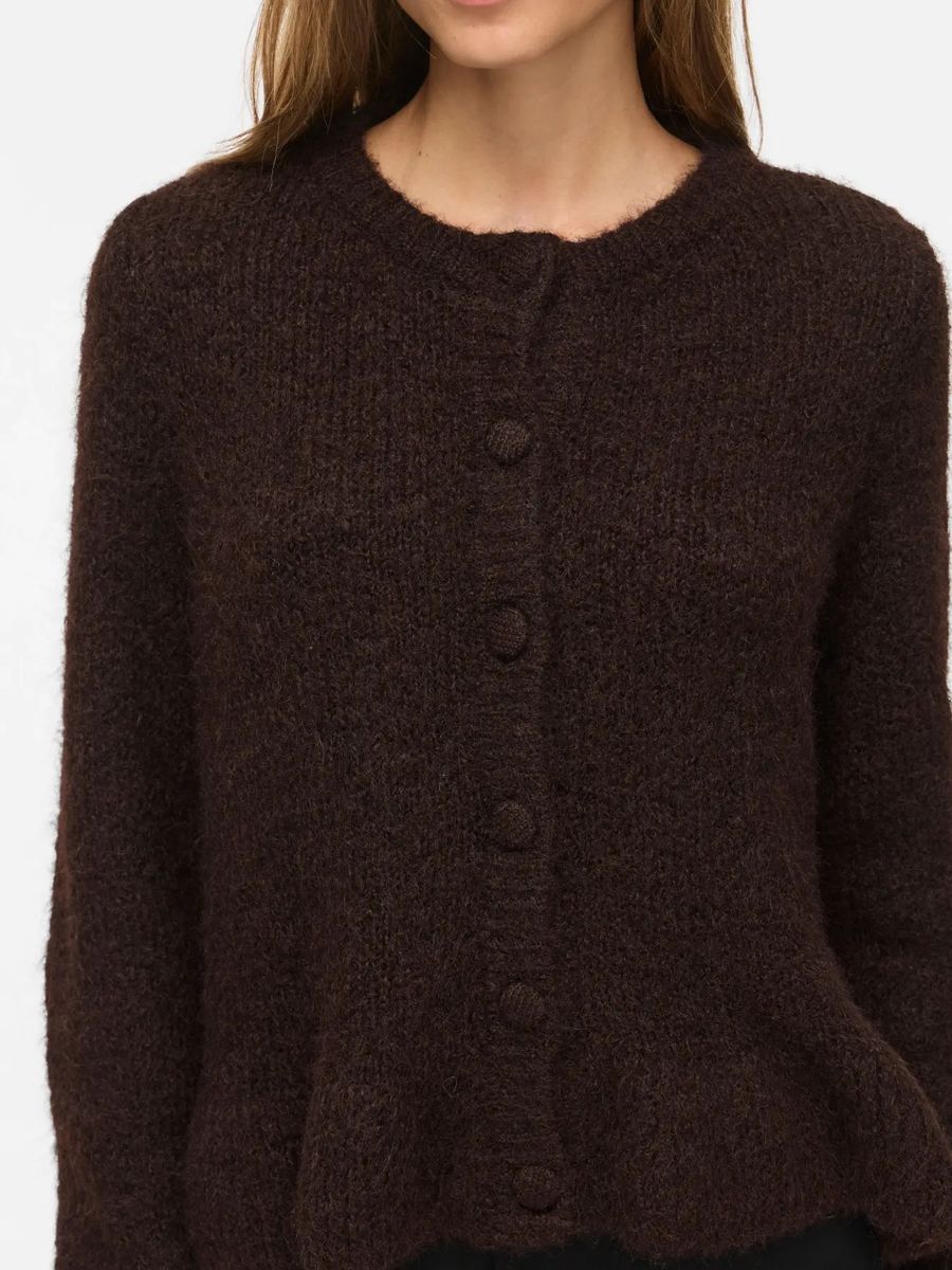 BOWS KNIT CARDIGAN M/VOLANG - BRUN MELERT