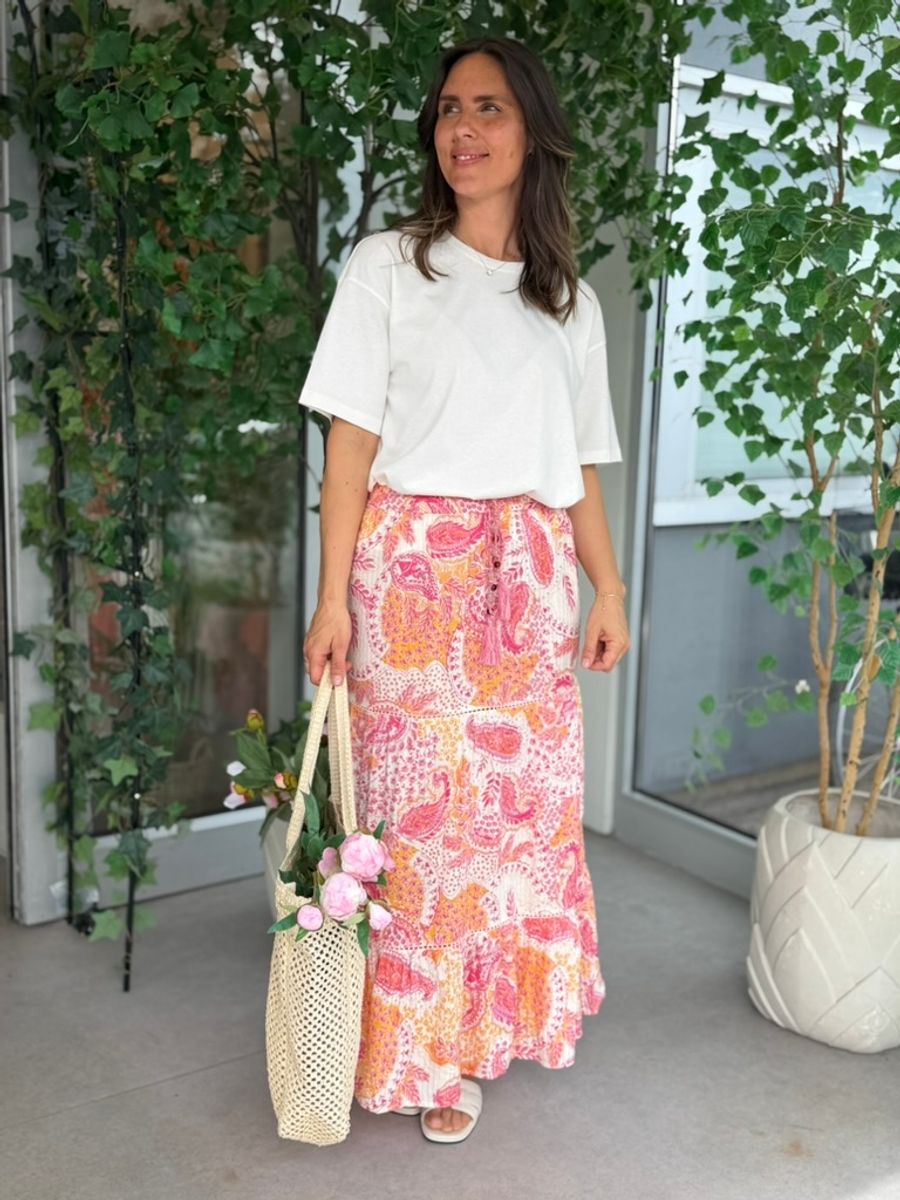 NINA SKJØRT PAISLEY - ROSA/ORANGE