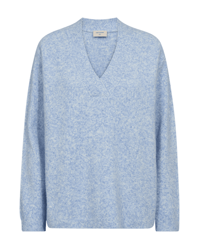 EVALIN V-HALS PULLOVER - LYS BLÅ MELERT