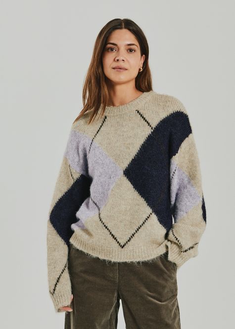 Hovedbilde LULU GENSER M/ARGYLE - OYSTER GREY/IRIS