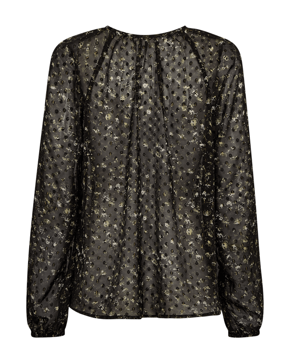 SANDA BLUSE - SORT / MØRK OLIVEN