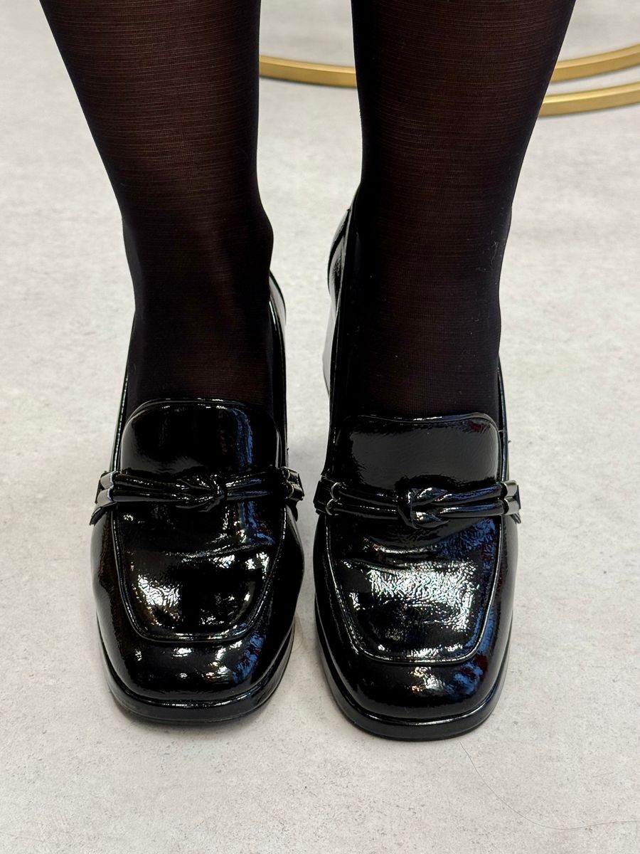 MOKASIN M/BLOKHÆL - SORT PATENT