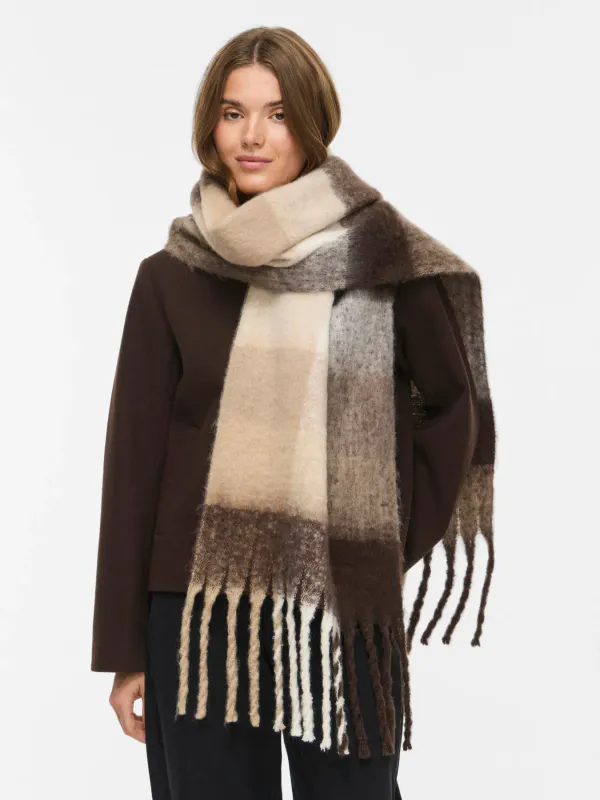 FABLA FLUFFY SKJERF CHECKS - BRUN/CAMEL