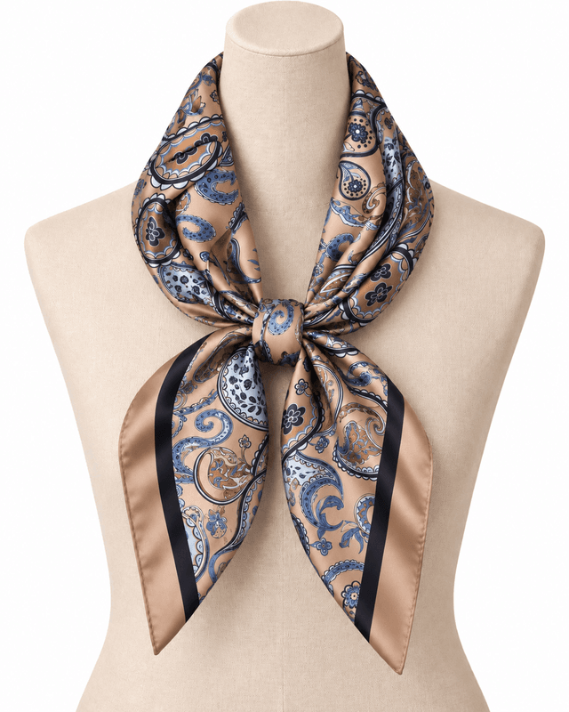 SKJERF SILKELOOK PAISLEY - TAUPE/BLÅ