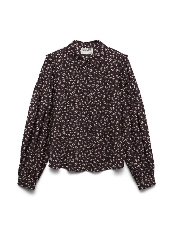 NOELLE BLUSE M/BLOMSTER - BRUN/ROSA