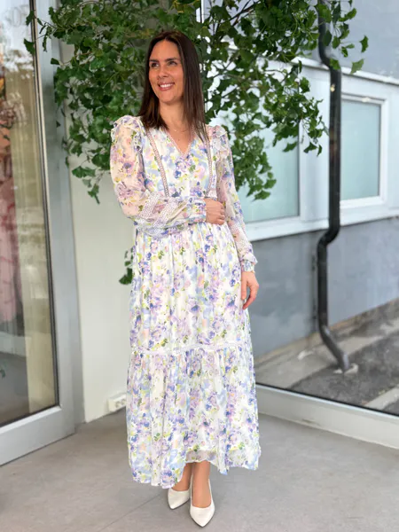 Hovedbilde ROMAN LANG KJOLE - HVIT / LILLA