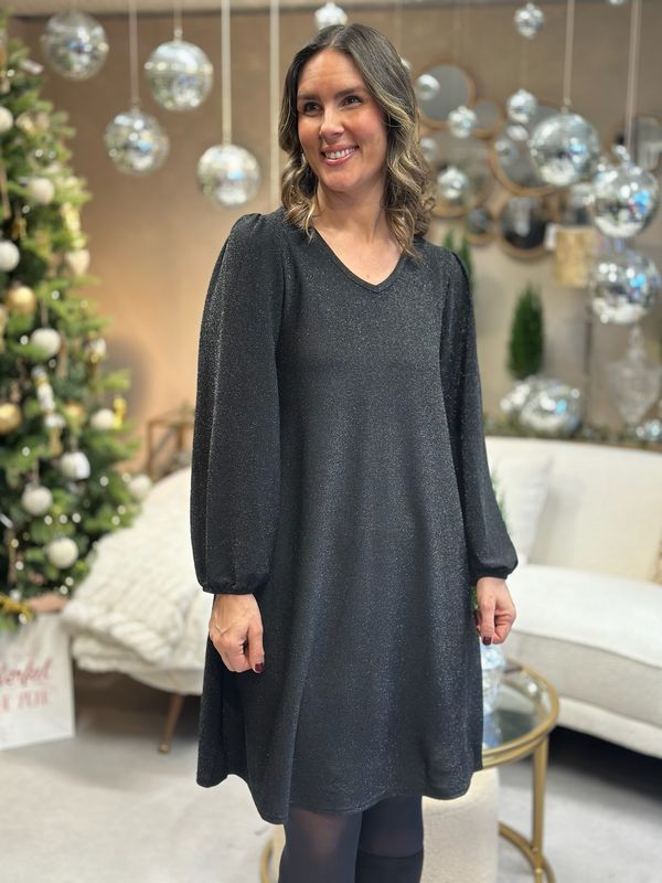 SPARKLING V-NECK KJOLE - SORT